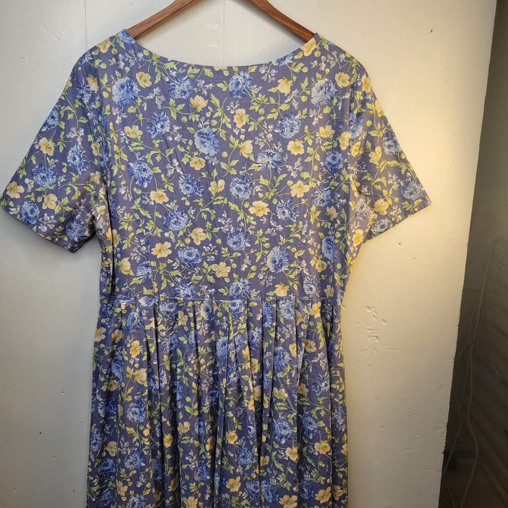 Vtg Laura Ashley Made in UK Floral Cotton Prairie Cottage Midi Dress Women 14 - Picture 14 of 15